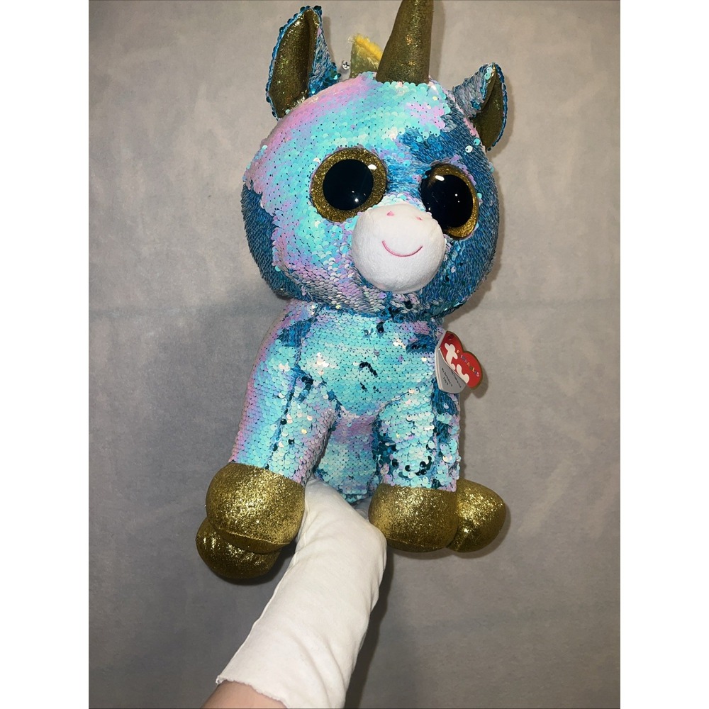 TY Flippables Sequin Plush - DAZZLE the Unicorn (LARGE - 17 inch) -Beanie‎ Boos